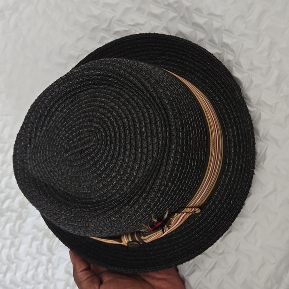 Epoch Men Black Straw Hat with Striped Band Summer Sunhat - Picture 2 of 7